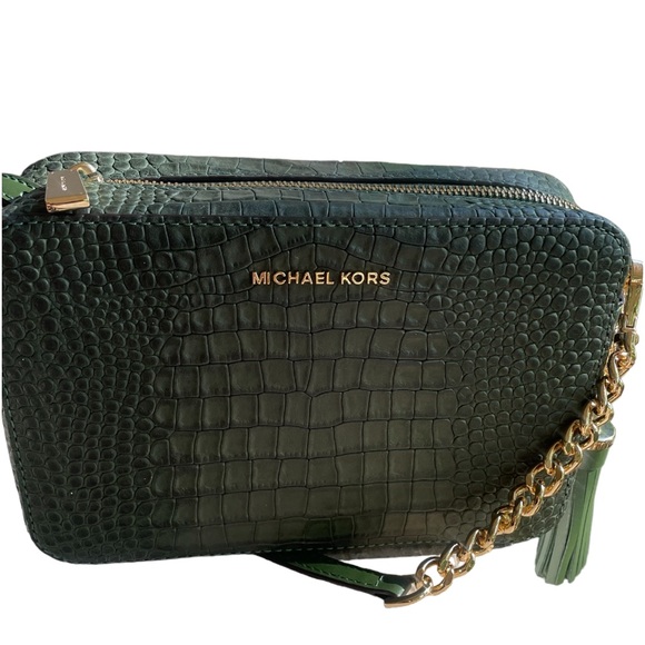 MICHAEL KORS Amazon Green Medium Crocodile Embossed Leather Crossbody Bag - Picture 1 of 5